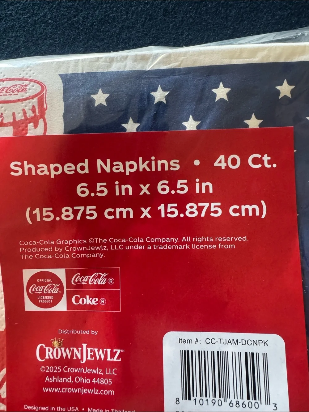 Set of Coca-Cola Classic Red,White& Blue Bottle FUN patriotic party napkins ❤️🤍💙